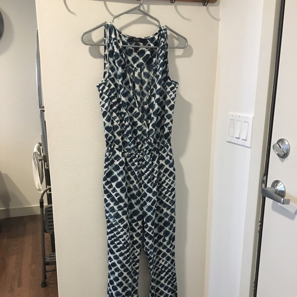 BCBG Blue and White Boho Full Length Romper